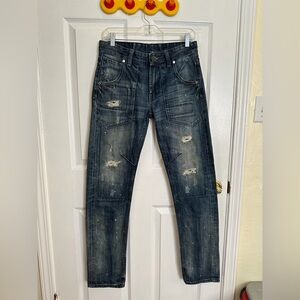 Stylish Slim Fit Distressed Jeans in Dark Blue